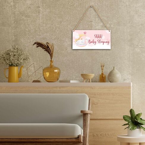 Please Do Not Knock Or Ring Doorbell Sign, Shhh Baby Sleeping Sign For Front Door, Pink Elephant Girl Bedroom Wall Decor, 5"X10" Hanging Wood Sign -D01 in Saudi Arabia