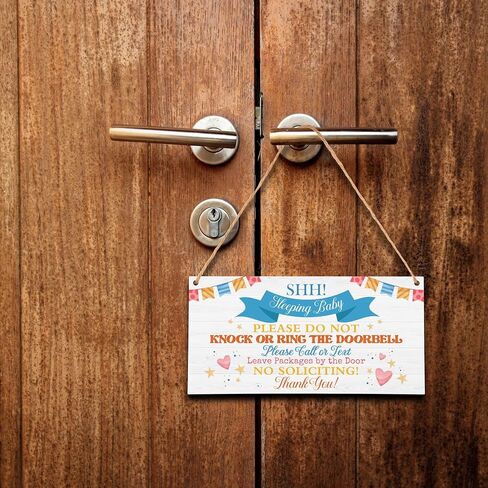 Please Do Not Knock Or Ring Doorbell Sign, Shhh Baby Sleeping Sign For Front Door, Pink Elephant Girl Bedroom Wall Decor, 5"X10" Hanging Wood Sign -D01 in Saudi Arabia