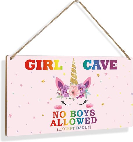 فتاة كهف علامة، يونيكورن جدار ديكور خشبي شنقا علامة الديكور، ديكور غرفة نوم، ديكور غرفة الفتيات، هدايا حفلة عيد ميلاد، جدار ديكور المنزل، غرفة نوم جدار الفن ملهمة للفتيات-3 in Kuwait