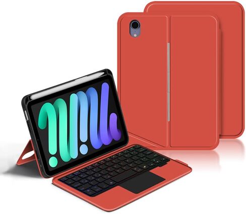 حافظة iPad Mini من الجيل السادس مع حافظة واقية قابلة للفصل للوحة المفاتيح مع لوحة مفاتيح بإضاءة خلفية RGB ولوحة تتبع متعددة اللمس وحامل أقلام ومسند عمودي لجهاز iPad Mini 6 (8.3 بوصة، 2021) (برتقالي) in Kuwait