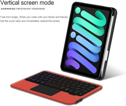 حافظة iPad Mini من الجيل السادس مع حافظة واقية قابلة للفصل للوحة المفاتيح مع لوحة مفاتيح بإضاءة خلفية RGB ولوحة تتبع متعددة اللمس وحامل أقلام ومسند عمودي لجهاز iPad Mini 6 (8.3 بوصة، 2021) (برتقالي) in Kuwait