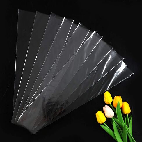 ccHuDE 200 Pcs Clear Plastic Flower Bouquet Bag Sleeve Transparent Cellophane Bags Rose Packaging Bags for Valentine's Day in Saudi Arabia