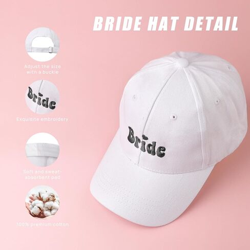 Bride Hat - Bride Accessories Gifts for Bachelorette Party, Bride to be Decorations White Adjustable Baseball Cap with Black Embroidery in Kuwait