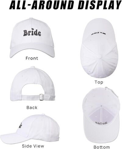 Bride Hat - Bride Accessories Gifts for Bachelorette Party, Bride to be Decorations White Adjustable Baseball Cap with Black Embroidery in Kuwait