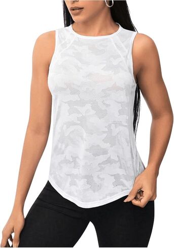 SweatyRocks Women's Camo Print Cut Out Sports Tank Top Asymmetrical Hem Sleeveless Athletic Yoga Shirts in Saudi Arabia