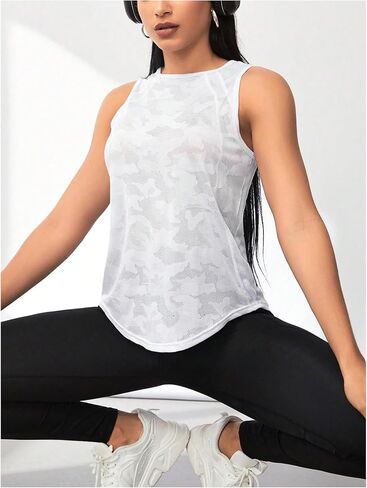 SweatyRocks Women's Camo Print Cut Out Sports Tank Top Asymmetrical Hem Sleeveless Athletic Yoga Shirts in Saudi Arabia