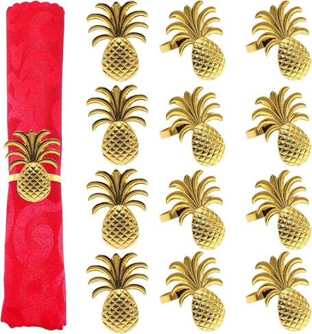 Pineapple Napkin Rings Set of 12 Gold Fruit Napkin Rings Bulk for Christmas Thanksgiving Easter Birthday Party Wedding Daily Use in Kuwait