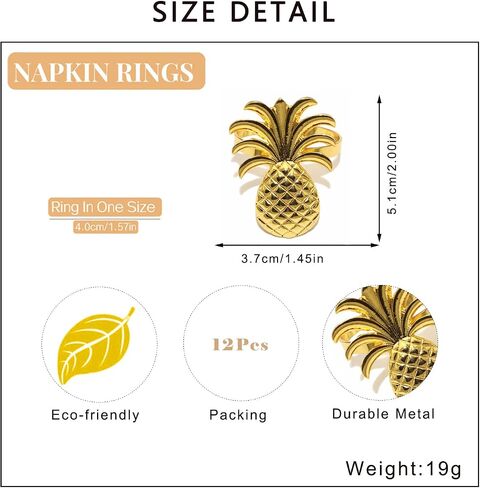 Pineapple Napkin Rings Set of 12 Gold Fruit Napkin Rings Bulk for Christmas Thanksgiving Easter Birthday Party Wedding Daily Use in Kuwait