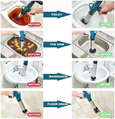 Lihu 360 ° Activity Toilet Plunger Blaster with Grabber 4 Claw Pick Up Reacher Tool, Clogged Pipe,Sewer,Floor Drain Unclog Gun,Unclog to Bathroom Toilet Unblocker Sink Plunger Plumbing Kitchen Sink in Saudi Arabia