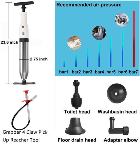 Lihu 360 ° Activity Toilet Plunger Blaster with Grabber 4 Claw Pick Up Reacher Tool, Clogged Pipe,Sewer,Floor Drain Unclog Gun,Unclog to Bathroom Toilet Unblocker Sink Plunger Plumbing Kitchen Sink in Saudi Arabia