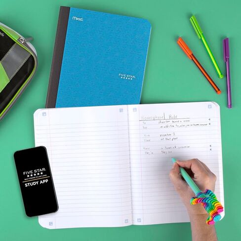 Five Star Composition Notebooks, 6 Pack, Wide Ruled Paper, 9-3/4" x 7-1/2", 100 Sheets, Black, Amethyst Purple, Tidewater Blue, Forest Green, Harvest Yellow, Fire Red (950009) in Saudi Arabia