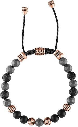 Bulova Jewelry Men's Latin Grammy Semi-Precious Beaded Bolo Bracelet, Black Onyx, Hematite Spheres, Black Lava, Rose Tone Stainless Steel, Sliding Clasp, 8MM Beads Style:BVB1072-RSTBKOXHE in Saudi Arabia