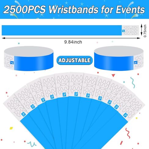 Dwrists Wristbands for Events - 2500pcs Waterproof Neon Wrist Bands for Events Concert, Festival Admission, Party (Blue) in Saudi Arabia