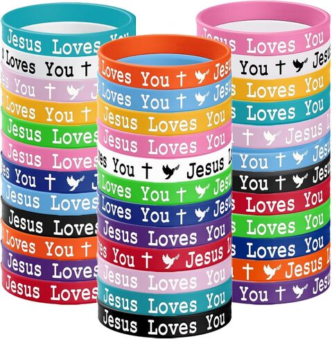 36 PCS Jesus Loves You Silicone Wristbands Colorful Rubber Bracelets Christian Silicone Bracelet Jesus Loves You Rubber Wristbands for Adults Teen Christmas Gifts Church in Saudi Arabia