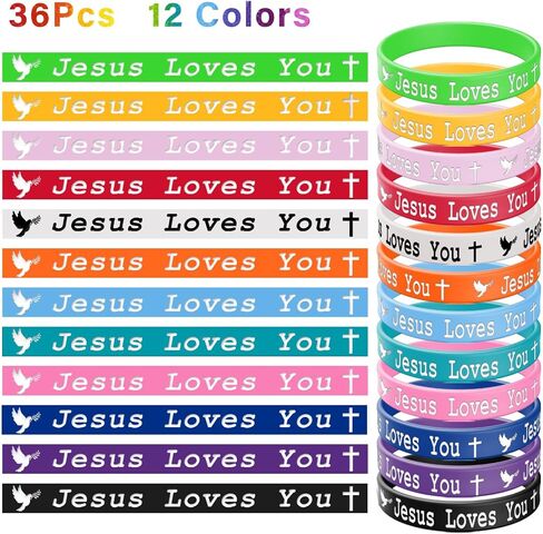 36 PCS Jesus Loves You Silicone Wristbands Colorful Rubber Bracelets Christian Silicone Bracelet Jesus Loves You Rubber Wristbands for Adults Teen Christmas Gifts Church in Saudi Arabia
