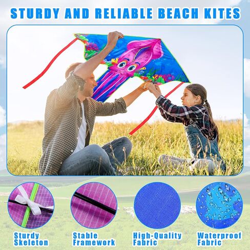 6 Pcs Large Kites for Kids and Adults Easy to Fly Colorful Long Tail Kites Butterfly Dinosaur Octopus Dragonfly Kite Large Kite with 328 ft Kite String for Beach Outdoor Game Activities(Vivid) in Saudi Arabia