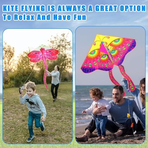 6 Pcs Large Kites for Kids and Adults Easy to Fly Colorful Long Tail Kites Butterfly Dinosaur Octopus Dragonfly Kite Large Kite with 328 ft Kite String for Beach Outdoor Game Activities(Vivid) in Saudi Arabia