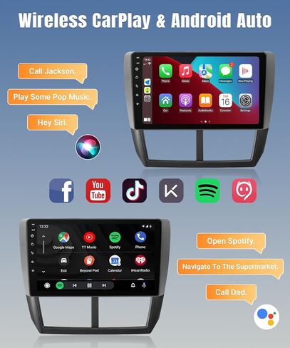 Naifay Android Car Stereo for Subaru Forester Impreza WRX 2008-2012 with Wireless CarPlay Android Auto 2+32G 9 Inch Touch Screen Car Radio Bluetooth in Dash GPS Navigation WiFi FM Backup Camera SWC in Saudi Arabia