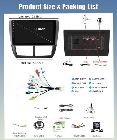 Naifay Android Car Stereo for Subaru Forester Impreza WRX 2008-2012 with Wireless CarPlay Android Auto 2+32G 9 Inch Touch Screen Car Radio Bluetooth in Dash GPS Navigation WiFi FM Backup Camera SWC in Saudi Arabia