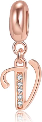 Rose Gold A-Z Letter Initial Dangle Beads Charm 925 Sterling Silver Alphabet Pendants for Snake Chain Bracelets Necklace Gift Jewelry for Mother in Saudi Arabia