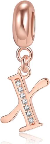 Rose Gold A-Z Letter Initial Dangle Beads Charm 925 Sterling Silver Alphabet Pendants for Snake Chain Bracelets Necklace Gift Jewelry for Mother in Saudi Arabia