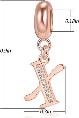 Rose Gold A-Z Letter Initial Dangle Beads Charm 925 Sterling Silver Alphabet Pendants for Snake Chain Bracelets Necklace Gift Jewelry for Mother in Saudi Arabia