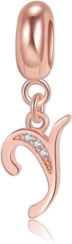 Rose Gold A-Z Letter Initial Dangle Beads Charm 925 Sterling Silver Alphabet Pendants for Snake Chain Bracelets Necklace Gift Jewelry for Mother in Saudi Arabia