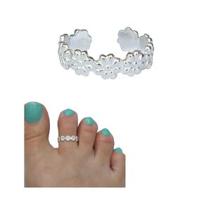 925 Sterling Silver Flower Toe Ring/Knuckle Ring - Small Adjustabl Dainty Open Ring | Handmade by MiYa Jewelry Creations