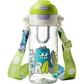 bc babycare Outdoor Water Bottle for Kids, Dual-way Kids Water Bottle with Straw, Portable Leak Proof Drinking Bottle with Adjustable Straps, BPA-Free Water Cups with Silicone Soft Tip, Purple,20oz