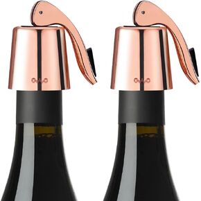 OWO Wine bottle Stopper, Wine Saver with Silicone, Decorative Wine Preserver, Wine Toppers Stopper,Reusable Wine Cork Keeps Wine Fresh（Goldrose, 2 Pack)