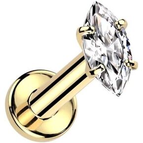 Pierced Owl 16GA ASTM F-136 Implant Grade Titanium Internally Threaded CZ Crystal Marquise Flat Back Stud