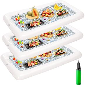 JOYIN 3-Pack Inflatable Serving Bars Cooler - Inflatable Cooler Ice Buffet Salad Serving Trays with Drain Plug, Food Drink Holder for Indoor Outdoor Summer Picnic Beach Pool Luau Party