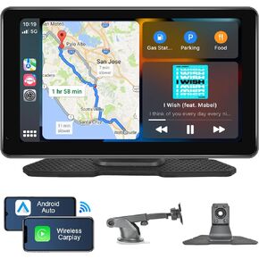 Portable Wireless Apple CarPlay Car Stereo with Android Auto AirPlay Android Cast, METEESER 7 Inch HD Car Play Screen Car Audio Receivers, Dual Bluetooth, AUX/FM, Siri, GPS Navi for All Vehicles