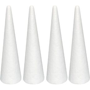 مخاريط إسفنجية من Crafjie للفنون والحرف اليدوية (3.55 × 11.8 بوصة، 4 عبوات)، لوازم حرفية مخاريط إسفنجية لشجرة عيد الميلاد من البوليسترين الأبيض، لمشروع الحرف اليدوية المنزلية، شجرة عيد الميلاد، قطعة مركزية للطاولة