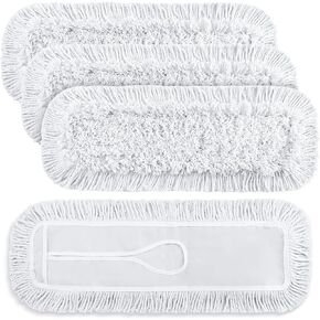 4 Pcs Dust Mop Replacement Head 24 Inch Commercial Mop Head Replacement White Cotton Dust Mop Head Refills Washable Dust Mop Head Commercial Tools for Floor Cleaning Janitorial Supplies