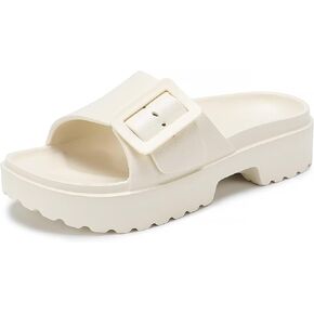 NineCiFun Women's Platform Sandals Low Wedge Sandals Open Toe Slide Sandals With Adjustable Buckle