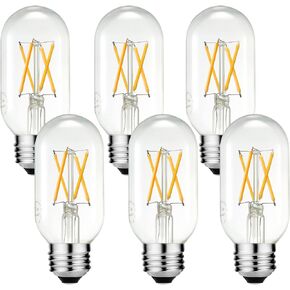 LiteHistory E26 LED Bulb 6W Equivalent E26 Bulb 60 watt Warm White 2200K Amber E26 Edison Bulb dimmable AC120V 400lm Tubular T14 T45 LED Bulb for Pendant, Sputnik,Vanity,Wall sconces Pack of 6