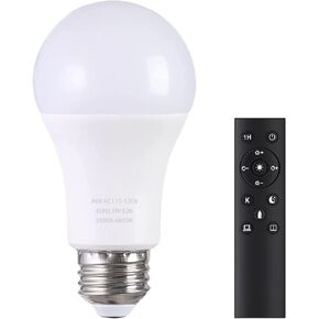 A19 LED Light Bulbs with Remote Control, 800LM 9W (60W Equivalent) LED Bulbs,Stepless Dimmable 3000K-6000K,E26 Base,CRI 80+,2.4GHz,25000+ Hours Lifespan,Light Bulb for Home Decor,1Bulb & Remote