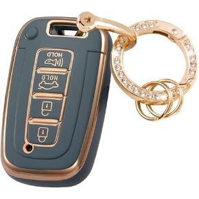 Key Fob Cover with Metal Keychain Compatible with Kia Borrego Forte Optima Sorento Soul Sportage Rio Hyundai Azera Sonata Veloster Equus Elantra Tuscan Genesis Elantra Accessories White