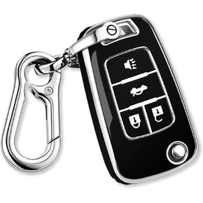 QBUC for Chevy Key Fob Cover With Keychain Silver Trim Soft TPU Compatible with 2010-2019 Chevrolet Chevy Equinox Malibu Impala Cruze Sonic 4 Button（Purple）