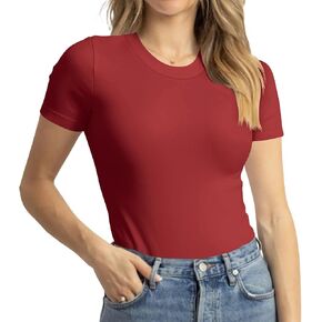 Women's Basic Tee Shirt Casual Crew Neck Short Sleeve Summer Tops Fitted T Shirt in Saudi Arabia