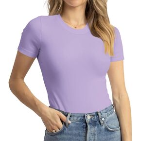 Women's Basic Tee Shirt Casual Crew Neck Short Sleeve Summer Tops Fitted T Shirt
