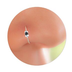 Tiny silver nose ring - thin 24 gauge beaded nose hoop black bead - dainty nose ring hoop 7mm handmade jewelry