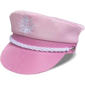 Captain Hat Sailors Cap Adjustable Snap Back Pink Captain Yacht Hat Navy Marine Admiral Hat for Halloween Party Costume Accessory