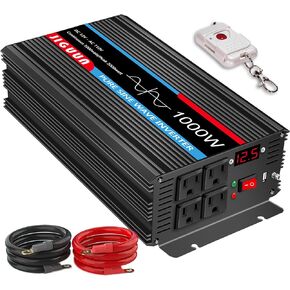 JIGUUN 3000W Pure sine Wave Inverter, 12V to 110V Power Inverter Converter with 4 AC sockets, USB Output and LED Display for RV Camping Emergency Household appliances (3000WPRO)