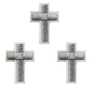 Christian Cross Silver Religious Jesus Embroidered Iron On Patches