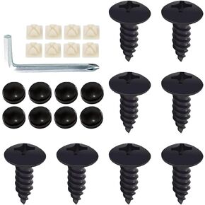 Pack-8 US License Plate Frame Screws, Car Tag Cover Accessories, Universal Automobile Replacements, for Most Cars, Trucks and Vans (Black)