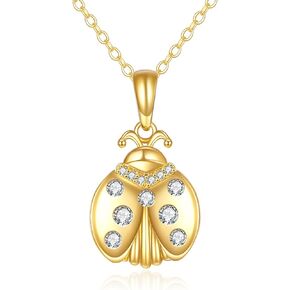 14k Gold Ladybug Necklace for Women Real Gold Ladybug Jewelry Gifts for Girls 16"+2"