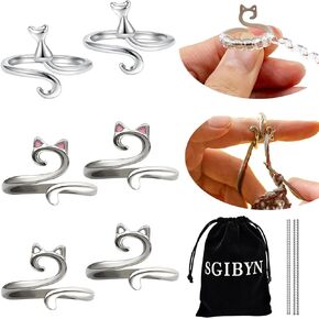 SGIBYN 6 Pack Adjustable Crochet Yarn Tension Ring for Crocheting, Crochet Ring for Finger, 6 Cute Cats Crochet Knitting Rings for Tension