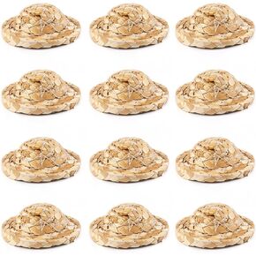 AUEAR, 12 Pack 1.5 Inch Mini Straw Hat Small Woven Cap Knitting Hats for DIY Decoration